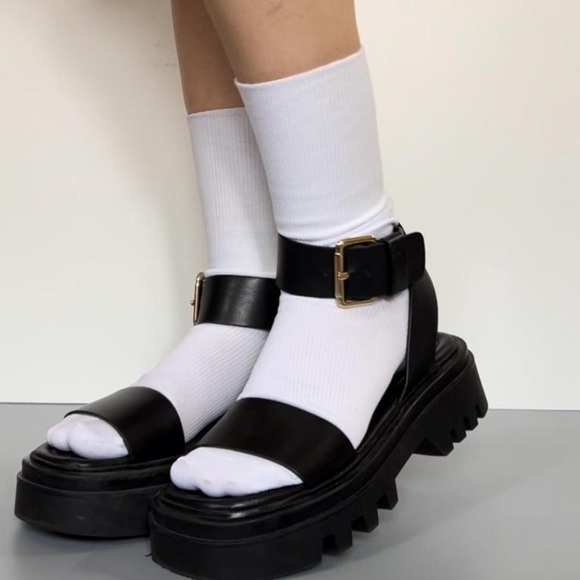 Zara Leather Chunky Platform Ankle Strap Sandals Size 38/7.5 Y2K - Picture 1 of 9